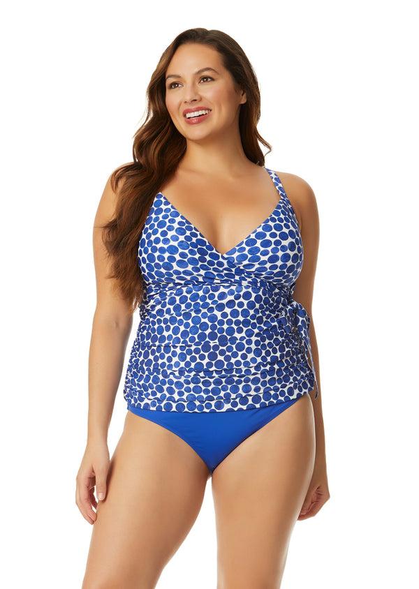 anne cole Women's Denim Dot Wrap Tie Tankini Swim Top