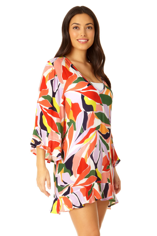 Anne Cole Women's Flounce V Neck Tunic Swimsuit Cover Up