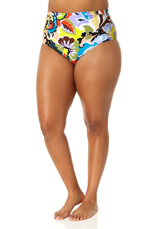 Anne Cole Women's Fold Over High Waist Shirred Bikini Swim Bottoms