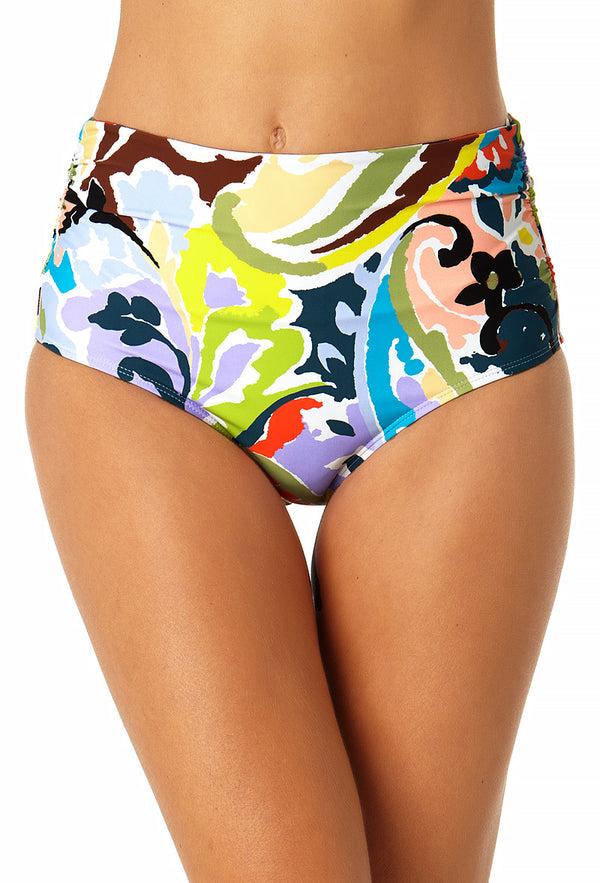 anne cole Women's Fold Over High Waist Shirred Bikini Swim Bottoms