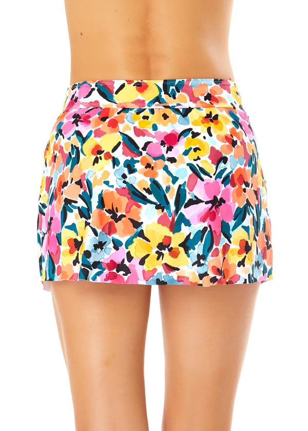 Anne Cole Women's Gradient Floral Drape Front Mid Rise Swim Skirt Bottom
