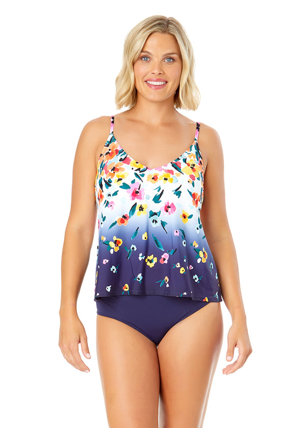 anne cole Women's Gradient Floral Easy Triangle Tankini Swim Top