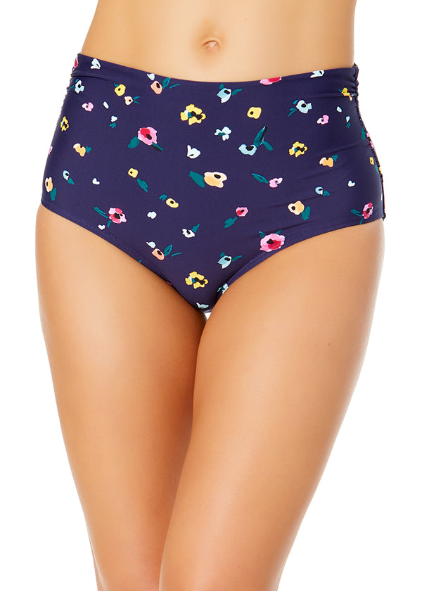 anne cole Women's Gradient Floral Fold Over High Waist Shirred Bikini Swim Bottoms