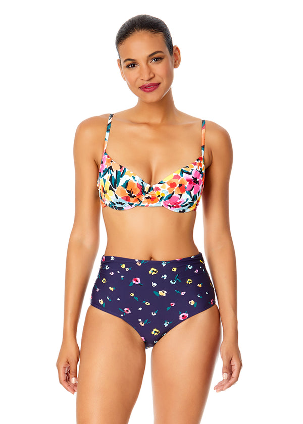 anne cole Women's Gradient Floral Shirred Underwire Bikini Swim Top