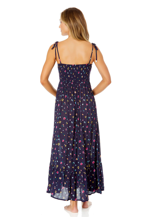 Anne Cole Women's Gradient Floral Smocked Shoulder Tie Dress Cover Up