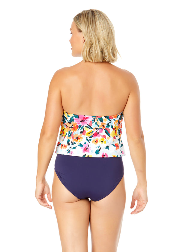 Anne Cole Women's Gradient Floral Strapless Blouson Keyhole One Piece Swimsuit