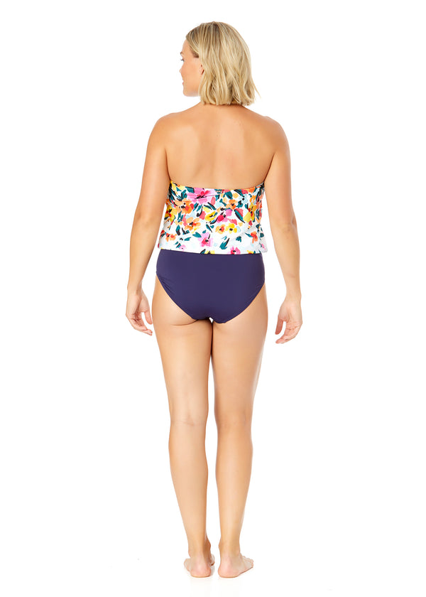 Anne Cole Women's Gradient Floral Strapless Blouson Keyhole One Piece Swimsuit