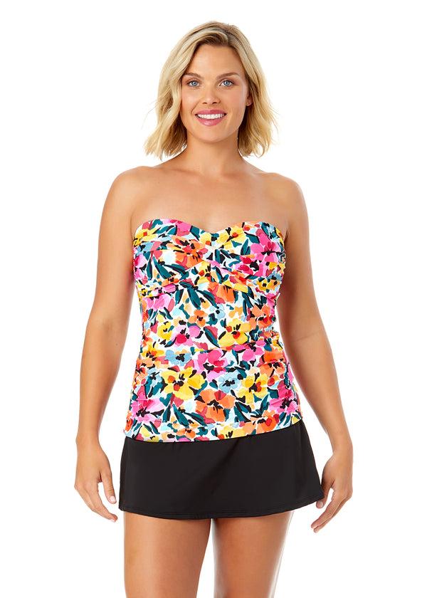anne cole Women's Gradient Floral Twist Front Bandeaukini Swim Top