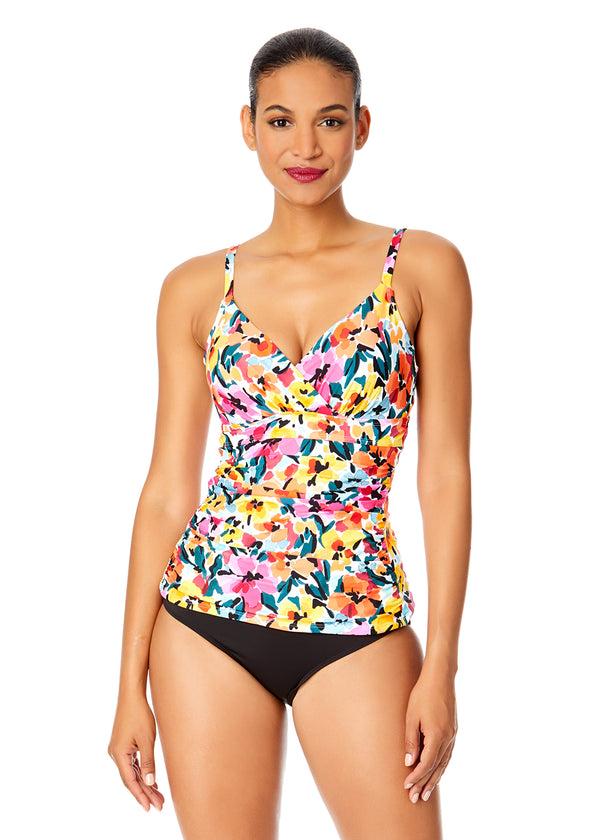 anne cole Women's Gradient Floral Twist Front Underwire Tankini Swim Top