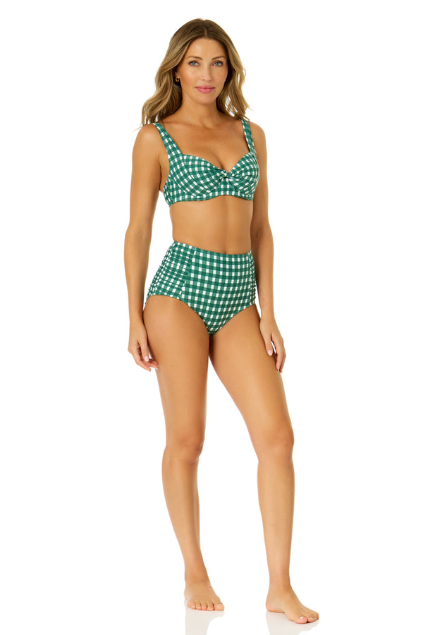 Anne Cole Women's Green Gingham Retro Underwire Bikini Swim Top