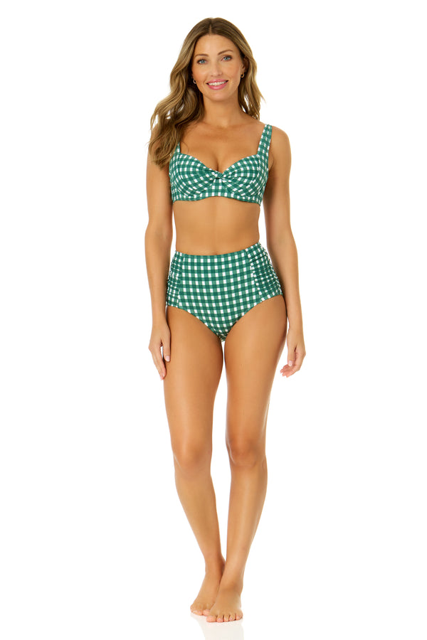 Anne Cole Women's Green Gingham Retro Underwire Bikini Swim Top