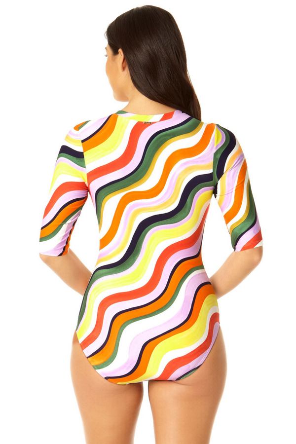 Anne Cole Women's Half Zip Front Rash Guard One Piece Swimsuit