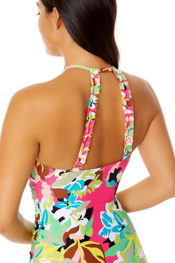 Anne Cole Women's High Neck With Ruffled Straps One Piece Swimsuit