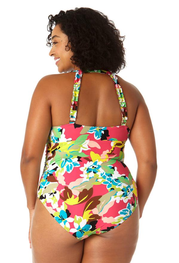 Anne Cole Women's High Neck With Ruffled Straps One Piece Swimsuit