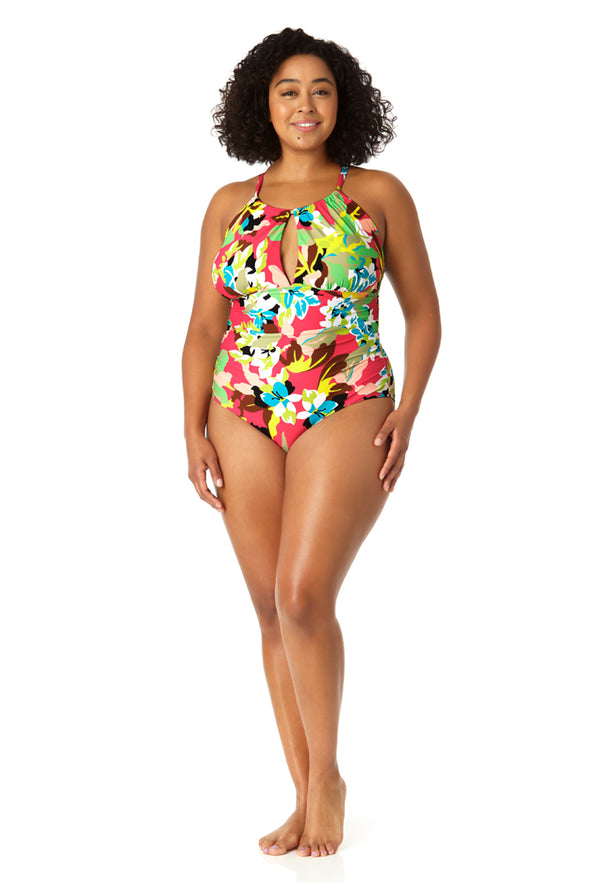 Anne Cole Women's High Neck With Ruffled Straps One Piece Swimsuit