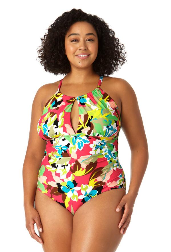 anne cole Women's High Neck With Ruffled Straps One Piece Swimsuit