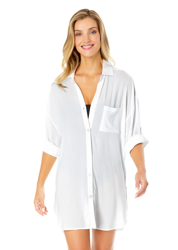 anne cole Women's Live In Color Button Down Shirt Swimsuit Cover Up