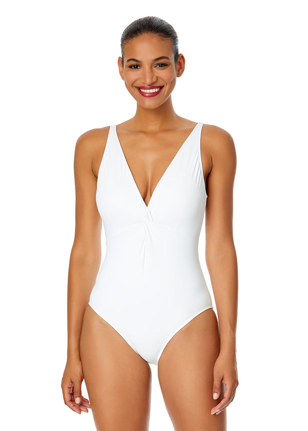 anne cole Women's Live In Color Plunge Twist One Piece Swimsuit