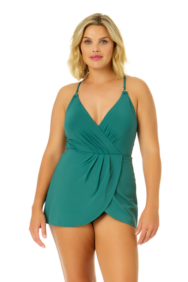 anne cole Women's Live In Color Swim Dress With Skirted Bottom