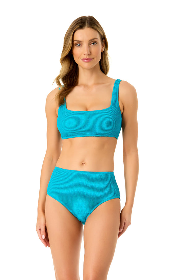 anne cole Women's Live In Color Textured Classic Square Neck Bralette Bikini Swim Top