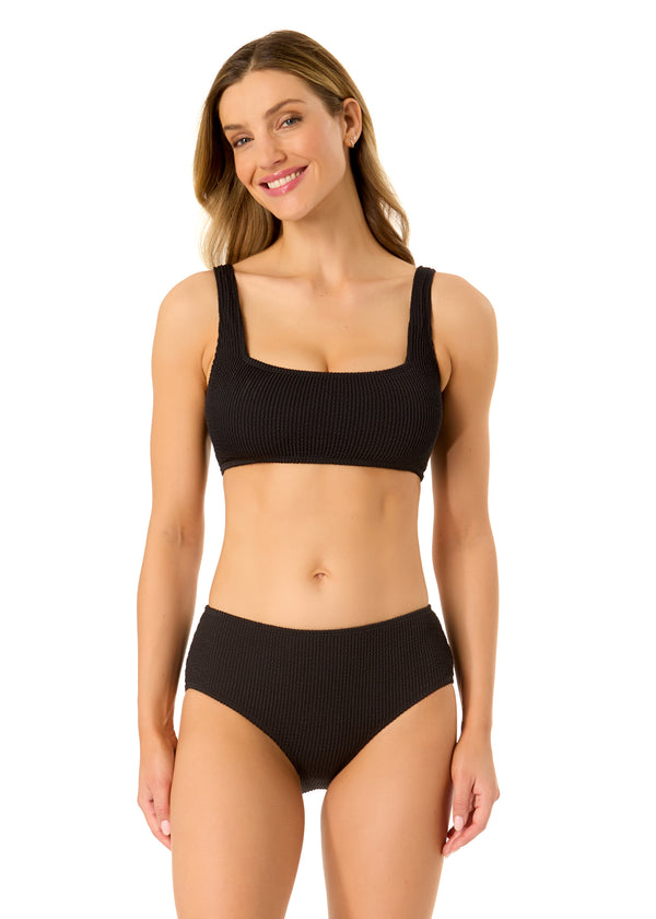 anne cole Women's Live In Color Textured Classic Square Neck Bralette Bikini Swim Top