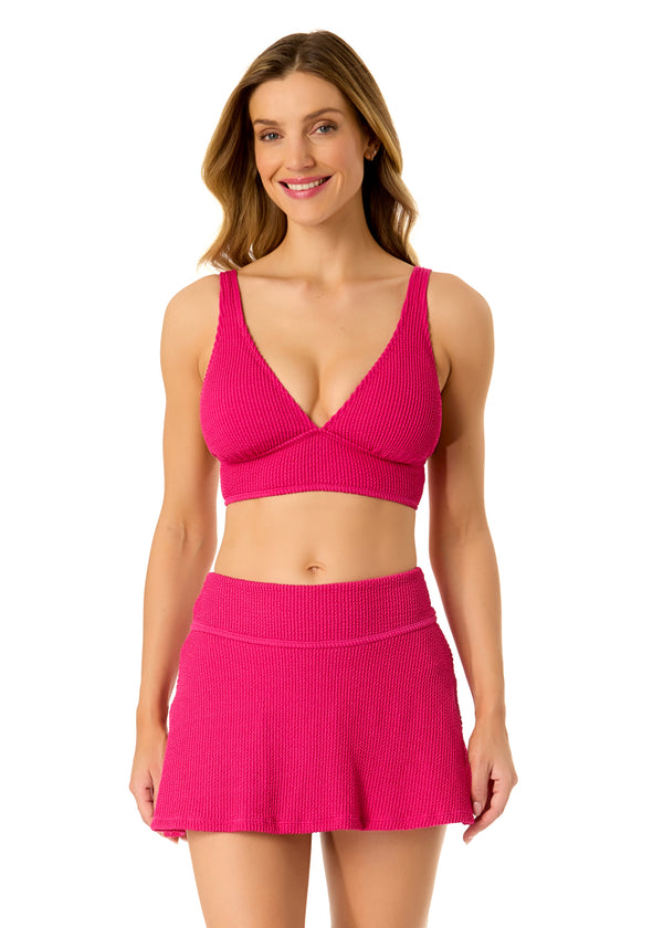 anne cole Women's Live In Color Textured Shirred Soft Band Bralette Bikini Swim Top