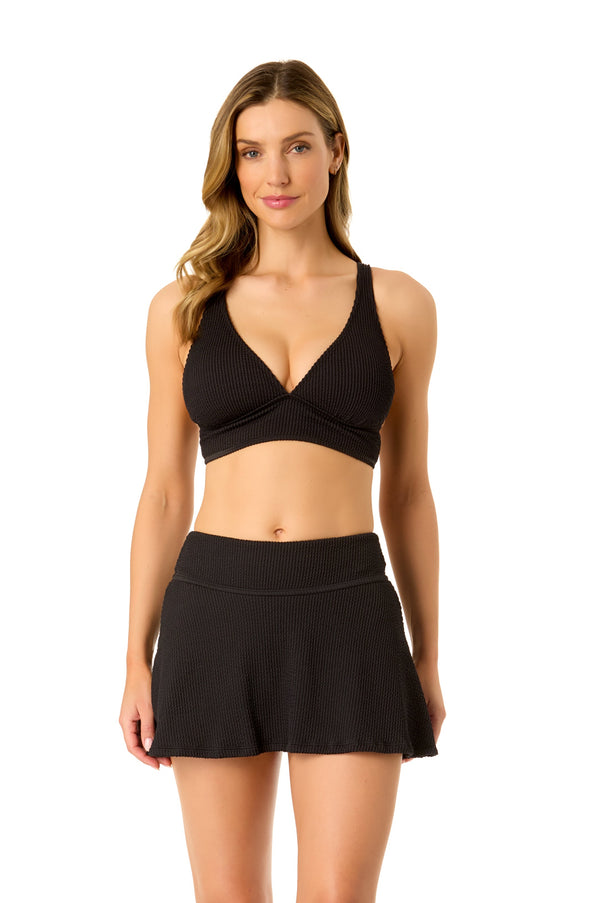 anne cole Women's Live In Color Textured Shirred Soft Band Bralette Bikini Swim Top