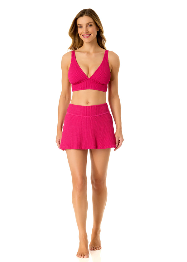 Anne Cole Women's Live In Color Textured Shirred Soft Band Bralette Bikini Swim Top