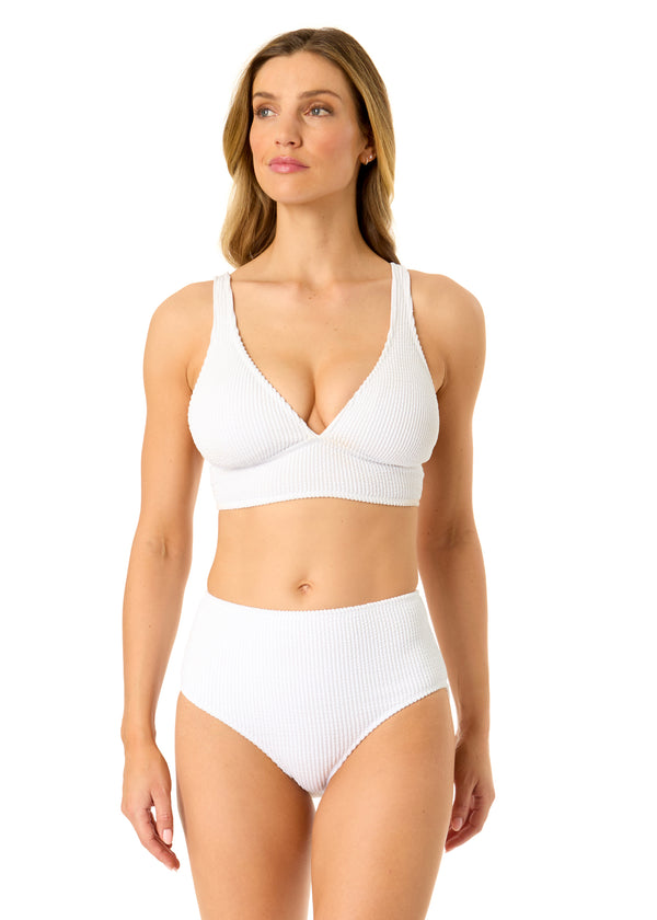 anne cole Women's Live In Color Textured Shirred Soft Band Bralette Bikini Swim Top