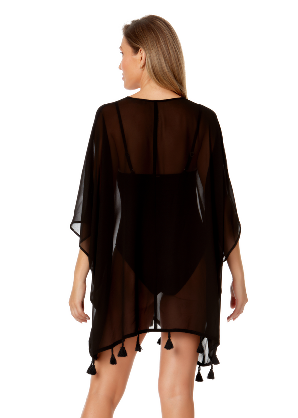 Anne Cole Women's Live In Color Tie Front Kimono With Tassel Cover Up