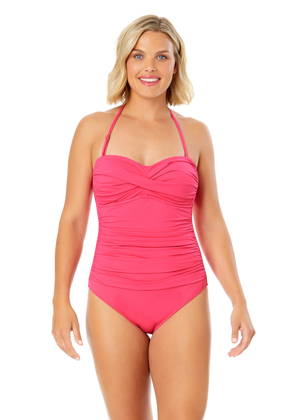 Anne Cole Women's Live In Color Twist Front Shirred One Piece Swimsuit