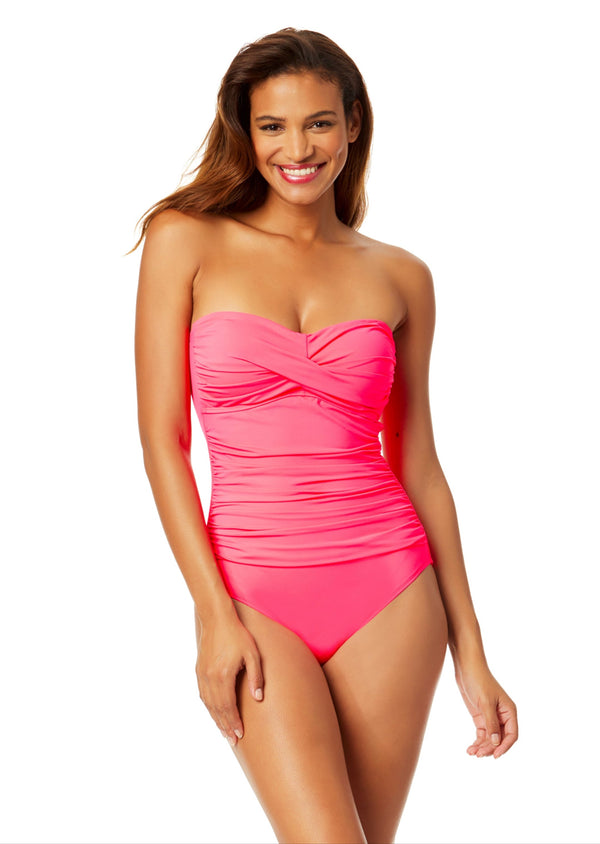 anne cole Women's Live In Color Twist Front Shirred One Piece Swimsuit