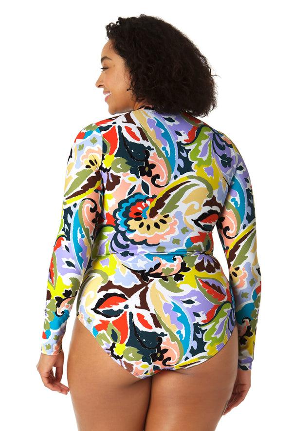 Anne Cole Women's Long Sleeve Front Zip Rash Guard Swimsuit