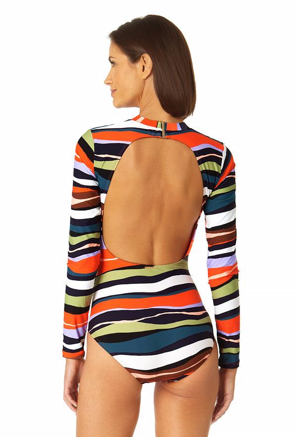 Anne Cole Women's Long Sleeve Open Back One Piece Rash Guard Swimsuit