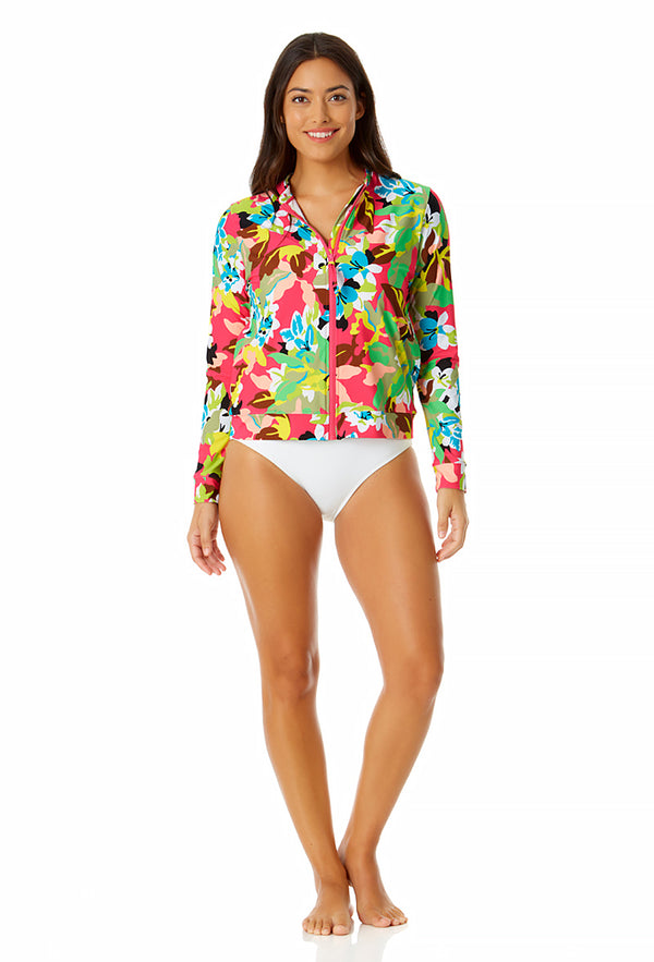 Anne Cole Women's Long Sleeve Zip Front Rash Guard Top