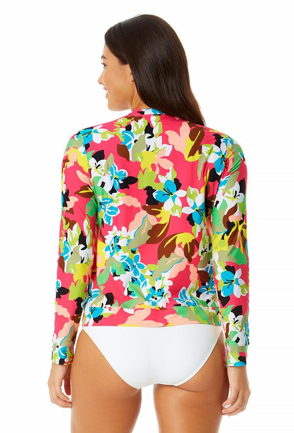 Anne Cole Women's Long Sleeve Zip Front Rash Guard Top