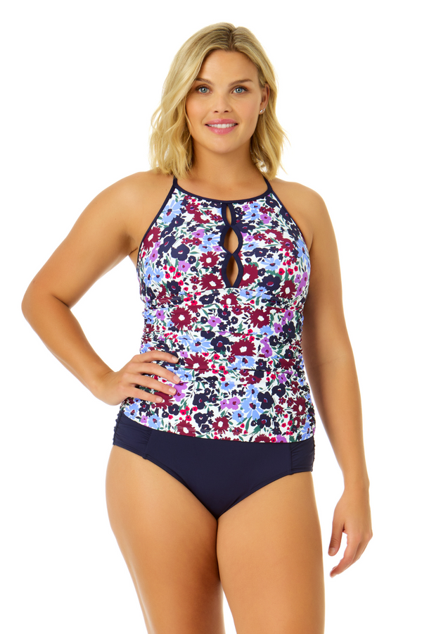 anne cole Women's Meadow Bouquet Cut-Out Boat Neck Tankini Swim Top