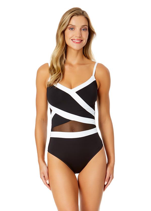 anne cole Women's Mesh Around Mesh Insert One Piece Swimsuit