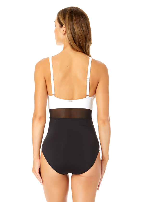 Anne Cole Women's Mesh Around U Ring Mesh Insert One Piece Swimsuit