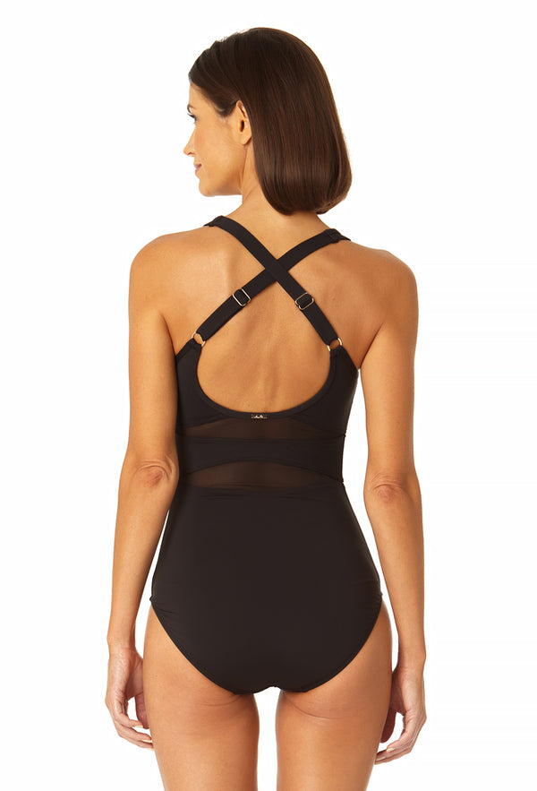 Anne Cole Women's Mesh High Neck One Piece Swimsuit