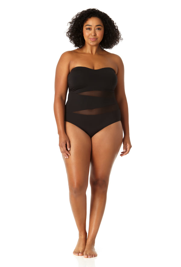 Anne Cole Women's Mesh Strapless One Piece Swimsuit