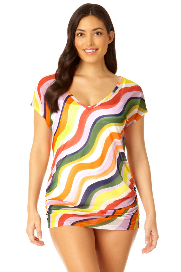 anne cole Women's Mesh V-Neck Tunic Swimsuit Cover Up
