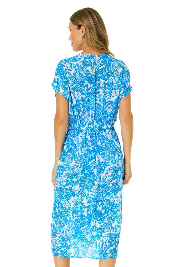 Anne Cole Women's Midnight Floral V Neck Twist Front Midi Dress Cover Up