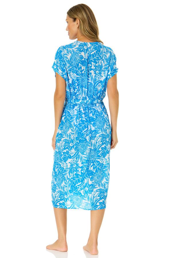 Anne Cole Women's Midnight Floral V Neck Twist Front Midi Dress Cover Up