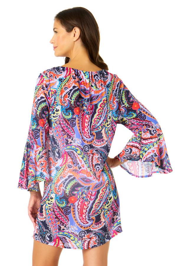 Anne Cole Women's Paisley Parade Bell Sleeve Tunic Swimsuit Cover Up