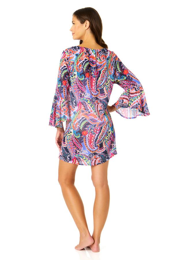 Anne Cole Women's Paisley Parade Bell Sleeve Tunic Swimsuit Cover Up