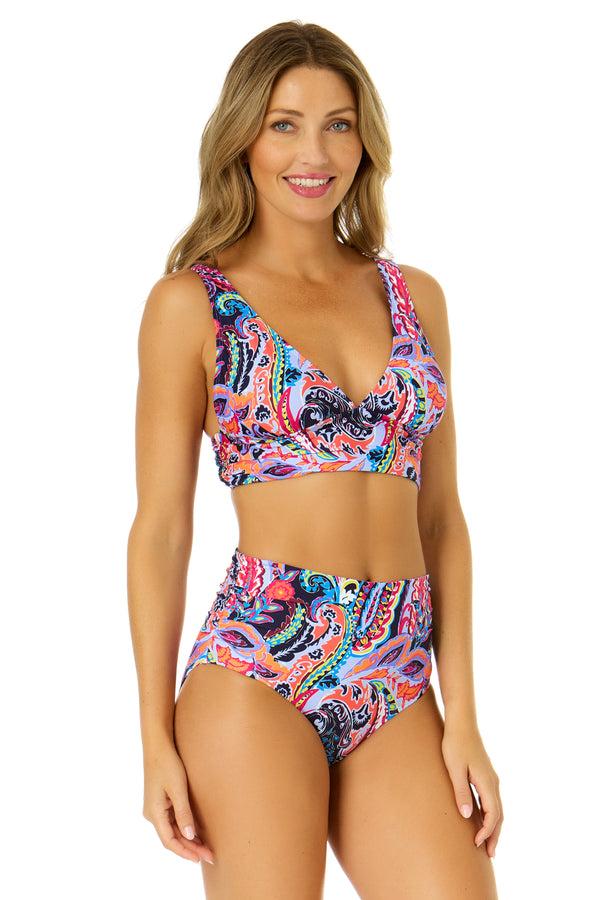 Anne Cole Women's Paisley Parade Soft Band Shirred Bralette Bikini Top