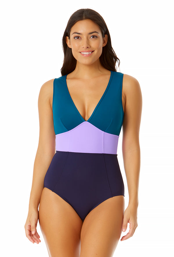 anne cole Women's Plunge Zip Back One Piece Swimsuit