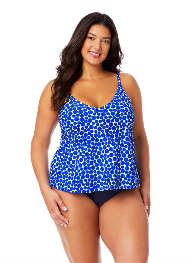 anne cole Women's Plus Denim Dot Easy Triangle Tankini Swim Top
