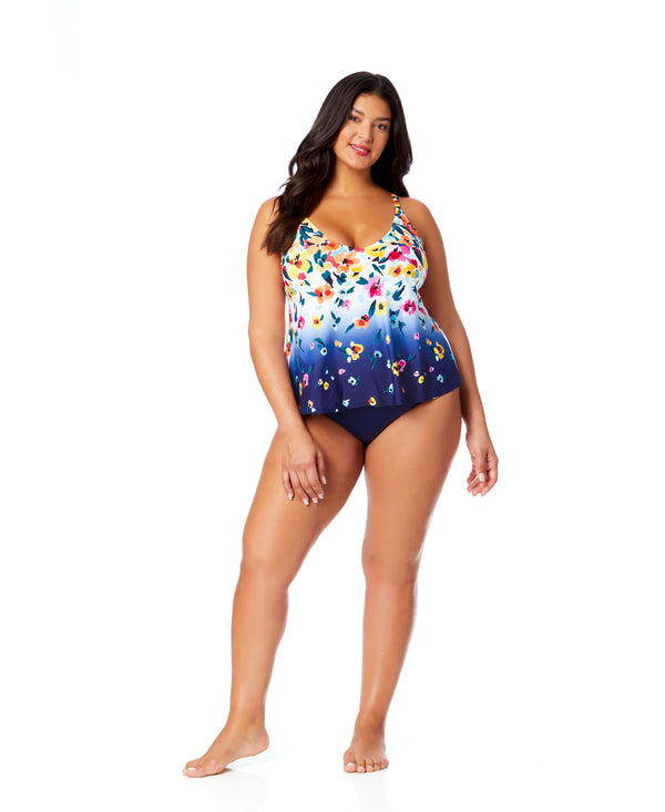 Anne Cole Women's Plus Gradient Floral Easy Triangle Tankini Swim Top